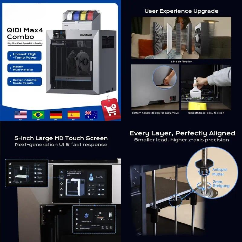 3D Printer - 2026年、QIDI MAX4コンボCoreXY 3Dプリンターが大ヒット。産業用、大型、高速、密閉型チャンバー、エンジニアリングフィラメント対応。