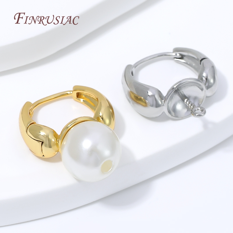 Nozzle Brass - 18K金メッキの水滴型ハギーイヤリング留め金具、パールポスト付き、真珠の半穴加工用真鍮製イヤリング、DIYジュエリーパーツ