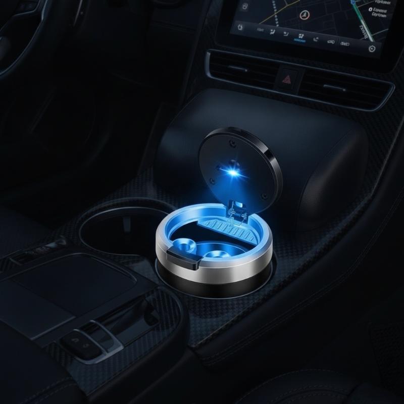 Cr Touch - 【CR】車載用灰皿。LEDインジケーター付き、ワンタッチで開閉できる蓋。煙が出にくく、難燃性合金製。車内、家庭、オフィスでの使用に最適。