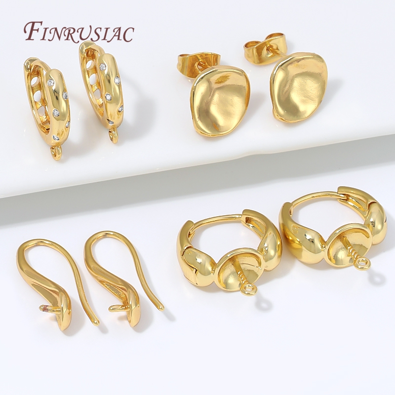 18K金メッキの水滴型ハギーイヤリング留め金具、パールポスト - Nozzle Brass のレビューと価格